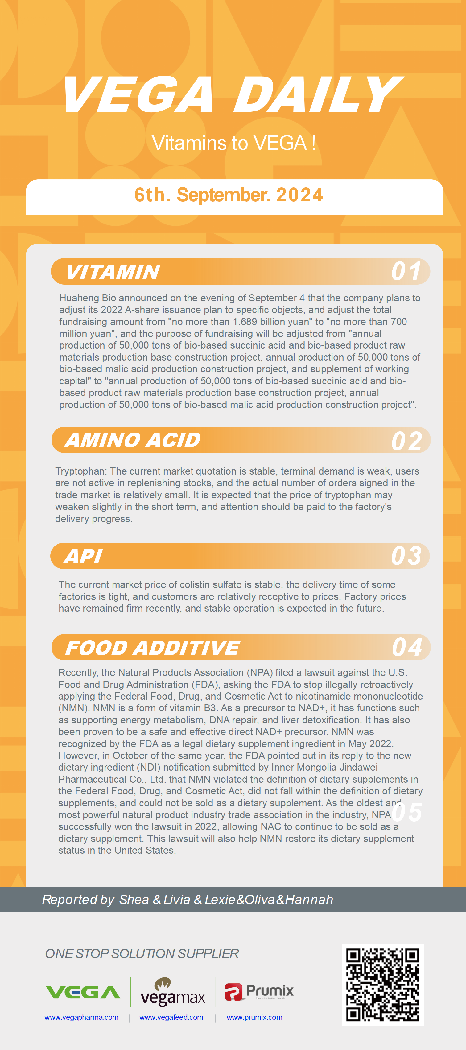 Vega Daily Dated on Sep 6th 2024 Vitamin Amino Acid APl Food Additives.png